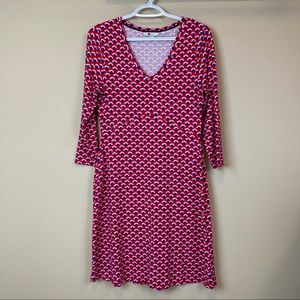Boden V-Neck 3/4 Sleeve Dress Women's Size 6L Red Blue